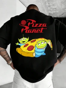 Disney Licensed Toy Story Space Aliens Pizza Print Fashion T-Shirt, Ultra Soft Lightweight Fabric, Great For Hangouts & Theme Park Trips, Men's - màu đen - Xem 3