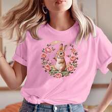 1pc Floral Rabbit Pattern Garment Imitation Embroidery Heat Transfer Sticker, DTF Heat Press Decal For T-Shirt T-Shirt DIY, Rabbit Flower Pattern Sticker For Clothing, Jeans, Backpack Decoration - A06 - View 8