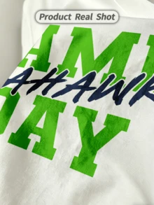 Camiseta de manga corta con cuello redondo suave y casual para mujer, estampado gráfico verde "Game Day" de los Seahawks para primavera y verano. Blanca. - Blanco - Ver 3