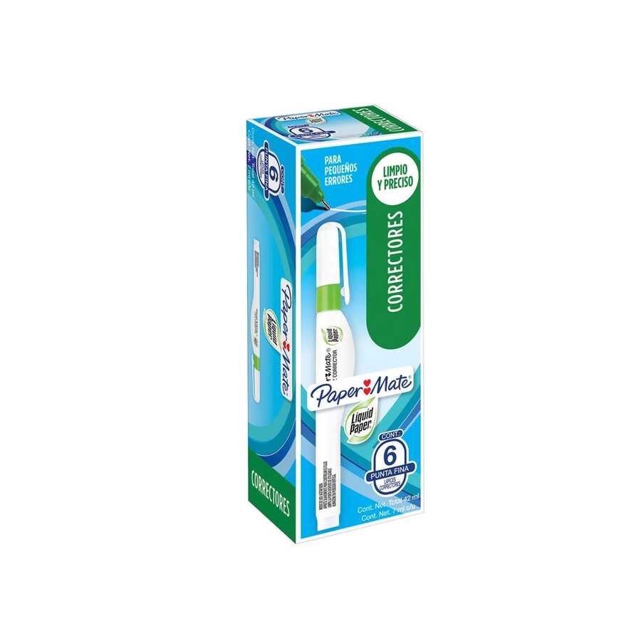 Pluma Correctora Liquid Paper Caja con 6 Correctores de Secado Rápido - Blanco - Ver 1