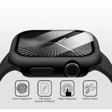 Bộ 2 ốp lưng đồng hồ Series 10/11, ốp lưng đa năng, tương thích với Apple Watch 42mm/46mm, miếng dán bảo vệ mặt đồng hồ bằng kính cường lực PC, tương thích với Apple Watch thế hệ thứ 10/11, ốp lưng bảo vệ đa năng màu đen bằng kính cường lực + PC. - màu đen - Xem 7