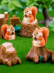 Resin Mini Squirrel Figurine, Micro Landscape DIY Decor Accessory, Home Desktop, Bookshelf, Garden Decoration Craft - Multicolor - View 6