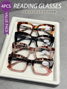 4 Pack Unisex Oversized Vintage Tortoise Cat Eye Reading Glasses, Multi-Color Value Set For Work & Daily Use, Perfect Gift For Elders - 4PCS - View 20