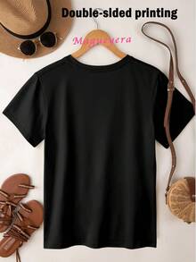 Oversize Extra grande MGY Camiseta de algodón suave para mujeres con diseño mexicano de rosas de la Virgen de Guadalupe. Regalo ideal para fiel y a la moda. Camiseta de Moda de Manga Corta y Cuello Redondo, Casual Perfecta para Todas las Estaciones, S M L XL - Negro - Ver 3