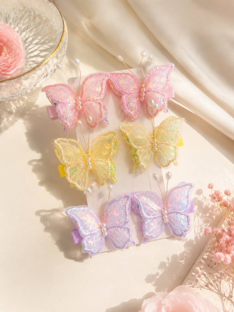 Hai chiếc kẹp tóc hình bướm thêu họa tiết cổ tích siêu dễ thương, kiểu dáng Hanfu cổ điển, có kẹp tóc ở hai bên mái, phù hợp cho mọi mùa. - Nhiều màu - Xem 1