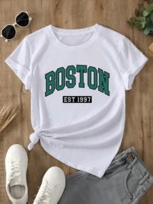 Camiseta con gráfico de letra, camisetas gráficas para mujeres - Blanco - Ver 7