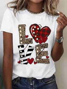 Red Hearts And Lettering With Leopard And Striped Print Symbolize Passion And Inner Energy, Blending Strength And Tenderness. Modern Casual Women's T-Shirt For Everyday Wear - White - View 8