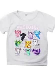 Axolotes coloridos del mundo representan la diversidad y la conexión con la naturaleza mostrando criaturas acuáticas en tonos vivos que simbolizan la belleza única de cada especie camiseta de mujer casual cómoda y moderna para uso diario - Blanco - Ver 1