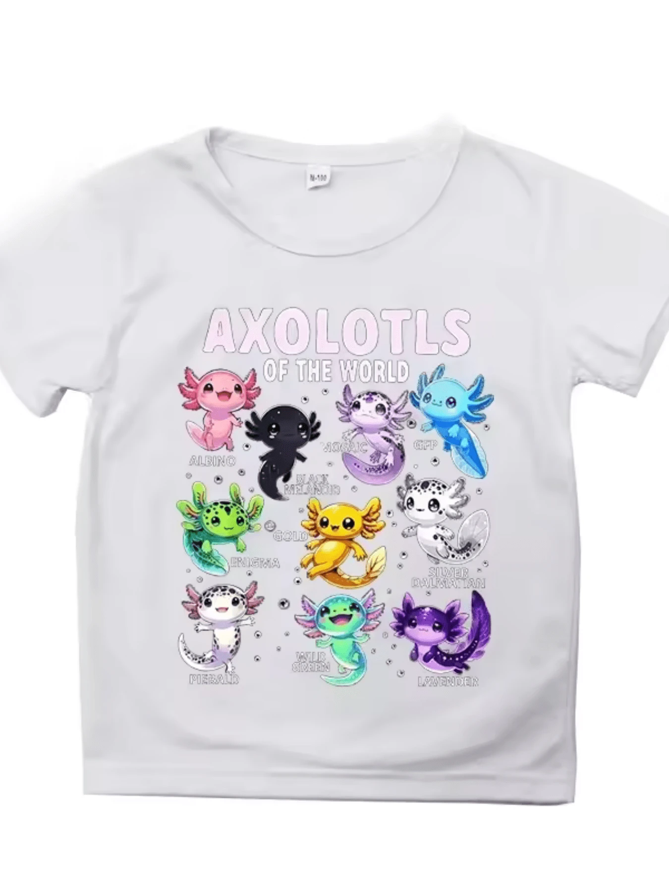 Axolotes coloridos del mundo representan la diversidad y la conexión con la naturaleza mostrando criaturas acuáticas en tonos vivos que simbolizan la belleza única de cada especie camiseta de mujer casual cómoda y moderna para uso diario - Blanco - Ver 1