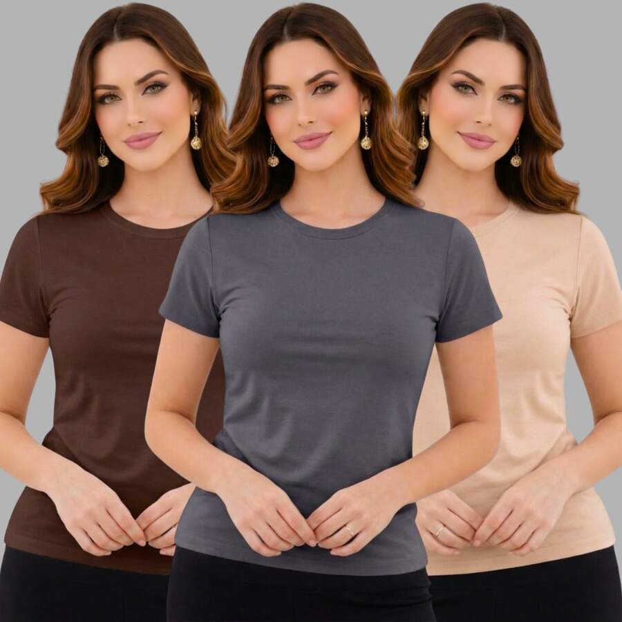 Kit Of 3 Basic Women's Suplex Blouses - Brown-gray-nude - View 1