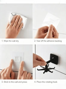 2pcs Heavy Duty ABS 360 ° Rotatable 6-Fork Hook, No Punching Adhesive Hanger, Space Saving Storage Rack, Suitable For Multifunctional Storage Organizer Of Kitchen Utensils, Bathroom Accessories, And Home Living Spaces, Multifunctional Hanging Storage Rack - A - View 4