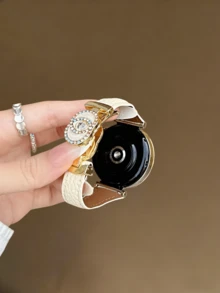 18mm 20mm 22mm 珍珠鑽石磁吸人造皮革可調節手錶錶帶 – 相容於 Galaxy Watch 6 5 4 40mm 44mm、Galaxy Watch 5 Pro、Galaxy Active 2、Watch 6 4，相容於 Watch GT6/GT5/GT4/GT3/GT2 Pro – 舒適 - 白金磁吸 - 查看 9