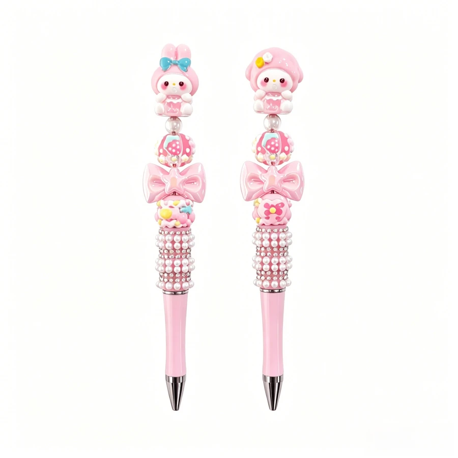(Bút đơn) Bút nhựa Sanrio trang trí ngọc trai - Bút kiểu nữ tính với họa tiết ngọc trai giả, mặt dây chuyền nhựa và nơ - Bút học sinh màu hồng dễ thương (Lý tưởng cho việc học tập) - Món quà tựu trường hoàn hảo cho bạn bè - Bút nơ nhỏ TK - Xem 1