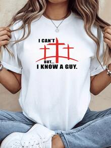 Three Red Crosses Symbolizing Faith, Hope, And Redemption, Accompanied By A Phrase Expressing Confidence And Humor In Difficult Times. A Comfortable And Modern Casual Women's T-Shirt. - White - View 6