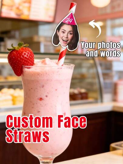 Customized Face Photo Straws - Personalized Birthday Straws, Customized Wedding And Bachelor/Bachelor Party Straws, Unique Birthday Party Gifts, Valentine's Day Gifts, Fun Photo Straws For Special Events