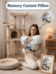 1pc Customized Heart-Shaped Throw Pillow, You Can Make Your Favorite Photo (Family Photo/Selfie/Pet Photo/Friend Group Photo/Party Photo) Into A Personalized Pillow, Suitable For Home Decor, Holiday Decor, Valentine's Day Gift, Wedding, Birthday Gift, Women's Gift, Anniversary Gift - Cat - View 5