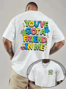 (Disney Licensed)Disney Toy Story You've Got A Friend In Me Colorful Graphic T-Shirt, Men's 100% Cotton Crew Neck Short Sleeve Tee, Loose Fit Casual Streetwear, Bright Toy Story Quote Back & Chest Print T-Shirt For Men, Mens Clothes, Men, Ropa De Hombre, Summer Clothes, Men Shirts, Graphic Tees, Disney Outfits Men, Graphic Tees, Camisetas Para Hombre, Camisas Para Hombre, Summer Outfits For Men, Father's Day Gift, Perfect Gift For Family And Friends, Which Are Necessary For Birthday Parties, Disney Shirts, Mens Clothes, Summer Clothes, Officially Licensed Disney T-Shirts, Disney Men's And Women's Spring/Summer Fashion Casual Short-Sleeve T-Shirts - trắng - Xem 1