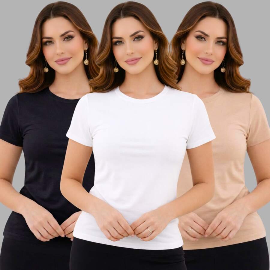 Kit Of 3 Basic Women's Suplex Blouses - Black-white-nude - View 1