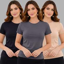 Kit Of 3 Basic Women's Suplex Blouses - Black-gray-nude - View 1