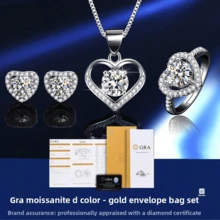 Bộ trang sức bạc 925 cao cấp - Nhẫn Moissanite 1 carat, mặt dây chuyền Moissanite 1 carat, bông tai Moissanite 1 carat, và mặt dây chuyền Moissanite hình trái tim 1 carat, bộ 3 món trang sức, quà tặng ngày Valentine. - Bạc - Xem 12