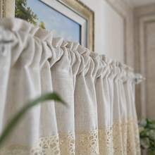 1PC Short Curtain With Japanese-Style Linen Patchwork Crochet Design,Small Window Curtains For Kitchen,Apartment Kitchen Drapes,Kitchen Window Valancem,Cafe Style Half Curtains-Rod Pocket Process - Beige - View 8