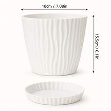 1个/2个/3个白色条纹花盆带托盘，适用于多肉植物、虎尾兰等，室内外装饰花盆 - 花盆 - 查看 3
