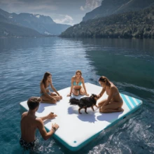 Ultra-Stable Inflatable Floating Platform For Lakes, Pools, And The Sea – Non-Slip Surface, Durable PVC, Includes Bag, Pump, And Ladder – Ideal For Water Sports – Various Sizes - Blue and White - View 3