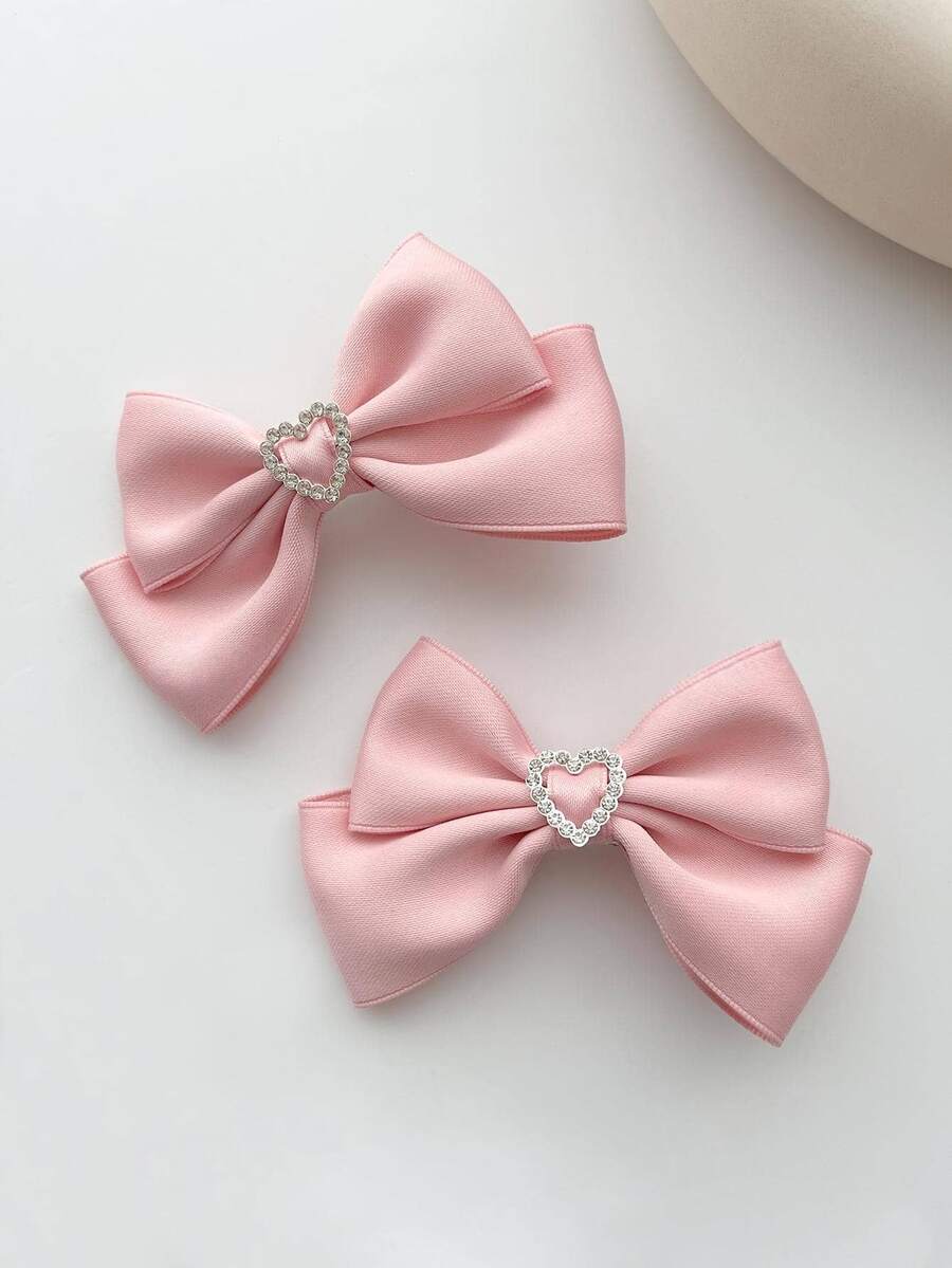 2 chiếc kẹp tóc nơ hình trái tim màu hồng xinh xắn dành cho nữ, thích hợp cho đám cưới, lễ hội âm nhạc. - Hồng - Xem 1