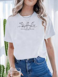 Three Birds Perched On A Branch Symbolizing Harmony, Faith, And Spiritual Connection With Nature And Divine Goodness. Comfortable Casual Women's T-Shirt, Ideal For Everyday Wear. - 白色 - 查看 6