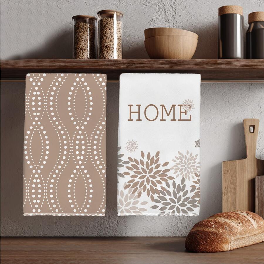 2pcs Minimalist Daily Brown Geometric Daisy Home Pattern Kitchen Towels, Soft Polyester Material Dish Cloths, Suitable For Kitchen Decor, Cleaning, Holiday Party Decoration, Kitchen & Bathroom Essentials, Home Decor, Housewarming Gift - Multicolor - View 1