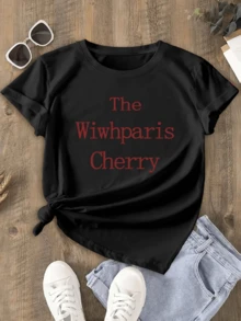 Red Text With Words That Evoke An Elegant Urban Essence, Representing Confidence And Positive Energy In Each Letter. Comfortable Casual Women's T-Shirt, Ideal For Modern Outfits. - 黑色 - 查看 6