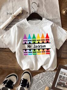 [Personalized Product] Personalized Teacher Name T-Shirt, Custom Teacher T-Shirt, Teaches, Loves, Inspires, Gifts For Teachers, Teacher's Day Gifts, Festival Gifts - 白色的 - 查看 1