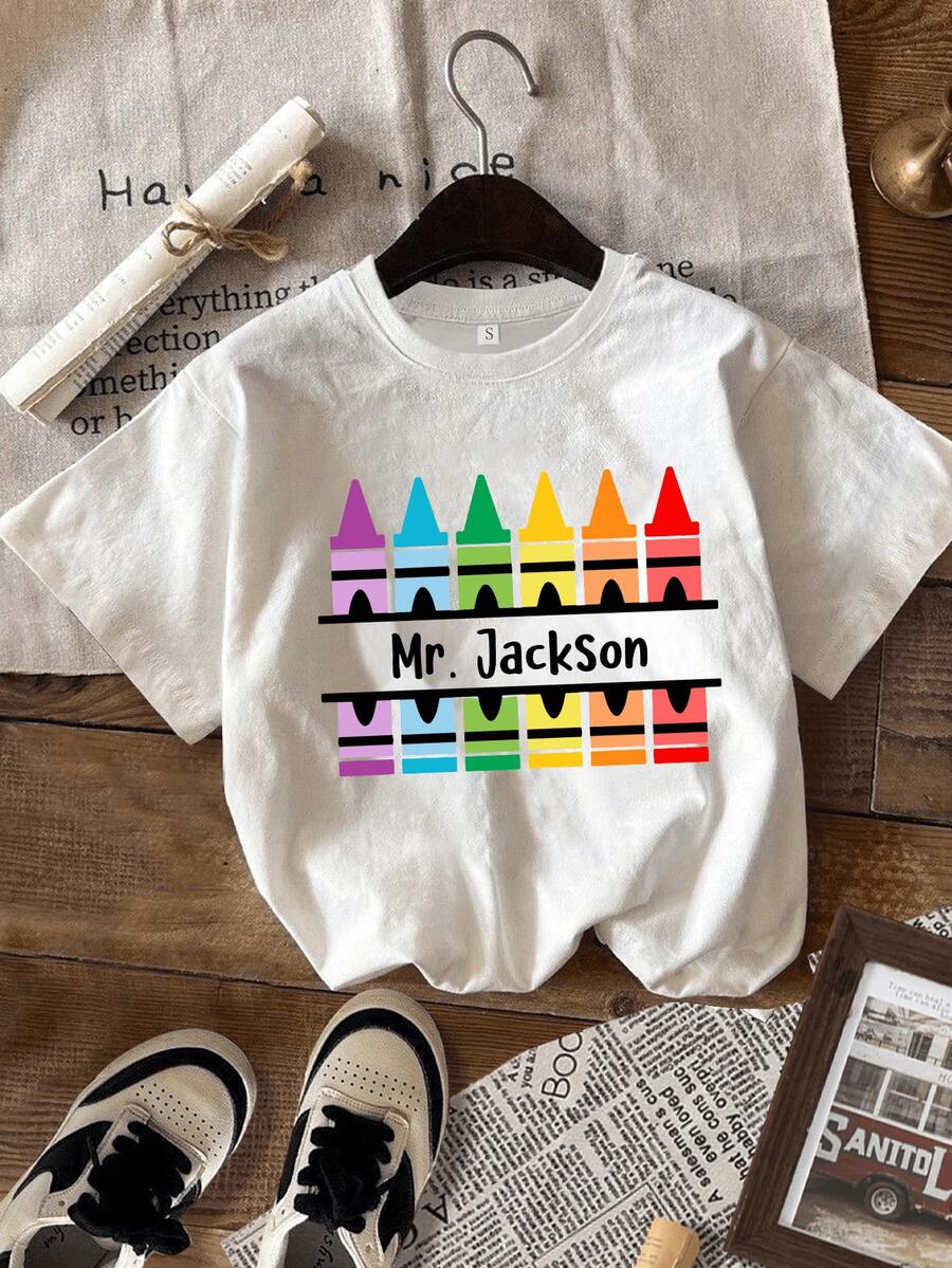 [Personalized Product] Personalized Teacher Name T-Shirt, Custom Teacher T-Shirt, Teaches, Loves, Inspires, Gifts For Teachers, Teacher's Day Gifts, Festival Gifts - 白色的 - 查看 1