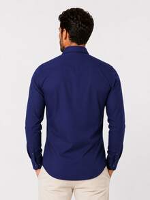 Rand paul Men's Long Sleeve Shirt - Slim Fit Slightly Stretchy - 藏蓝色 - 查看 2