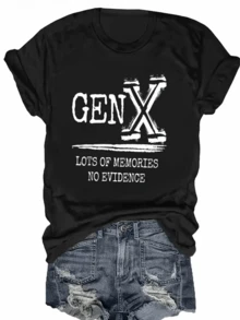 Texto grande con símbolo X que transmite fuerza independencia recuerdos y actitud libre reflejando un espíritu audaz contemporáneo con toque urbano camiseta de mujer casual cómoda para diario - Negro - Ver 1