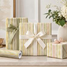 Rotolo di carta da regalo da 5m/16,4ft, carta da imballaggio regalo, motivo a righe colorate monofronte, carta patinata opaca, 43cm X 500cm, adatta per fai-da-te, addio al nubilato, festa di compleanno, decorazione per vacanze - Verde a strisce colorate - Visualizzare 7