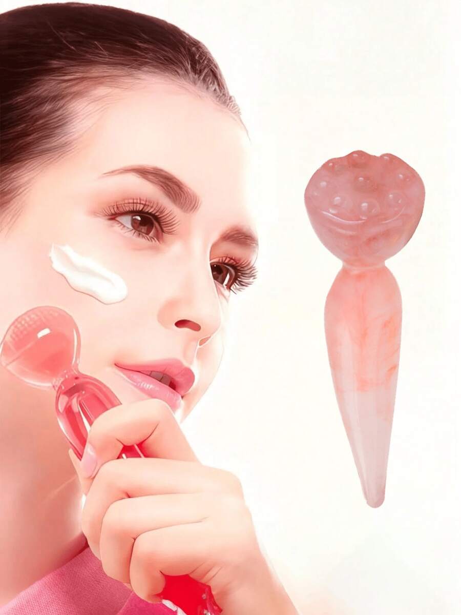 1 chiếc dụng cụ massage mặt cầm tay màu hồng, thích hợp cho mặt, cổ và toàn thân, con lăn thư giãn chăm sóc da hàng ngày.
