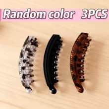3pcs Large Comb Tooth Design Hair Clips, Non-Slip Vertical Banana Clips, Suitable For Women's Ponytail And Thick Hair Styling, Strong Hold, High Ponytail Banana Clips, Suitable For Braiding, Styling, Daily Wear And Formal Occasions - Multicolor - View 3