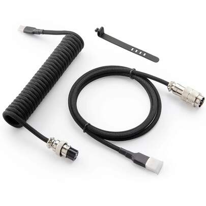 带磁吸式航空插头的螺旋式 USB-C 数据线，可拆卸航空插头编织线，适用于机械游戏键盘和台式电脑