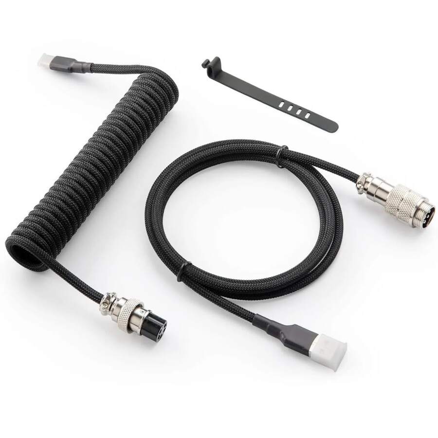 Coiled USB-C Cable With Magnetic Aviator Connector, Detachable Aviation Plug Braided Cord For Mechanical Gaming Keyboard And Desktop Computers - View 1
