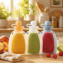 3pcs/2pcs/1set Reusable Baby Food Pouches, Silicone Milk Bags, Squeeze Style Food Storage Bags, Refillable & Washable, Suitable For Yogurt, Apple Sauce - Multicolor - View 12