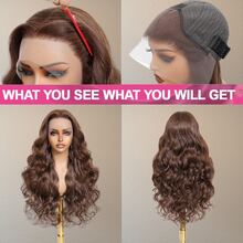 200% Chocolate Brown Body Wave Wig Blended Hair Wigs 13X4 Lace Front Wig #4 Light Brown Long Body Wave 5x5 Lace Closure Wig Pre Plucked Hairline Transparent Lace Frontal Wig Christmas Gifts For Women, Halloween - S4 - View 10