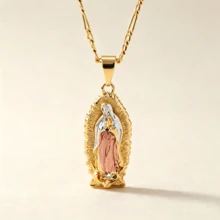 1pc Our Lady Of Guadalupe Necklace Vintage Gold - Plated Colorful Pendant Prayer Protection Accessory For Women - Guadalupe - View 6