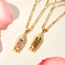 1pc Our Lady Of Guadalupe Necklace Vintage Gold - Plated Colorful Pendant Prayer Protection Accessory For Women - Guadalupe - View 2