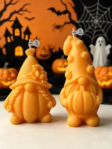 1pc Ins Style Halloween Gnome Scented Candle | 80-90g Large Capacity, High Fragrance Lock Technology | Faceless Dwarf Design With Pumpkin/Acorn Details | Smokeless, Odorless, Natural Wax | Halloween Photo Prop, Dark Style Desktop Decor, Holiday Gift - 1PC - View 2