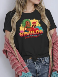 Colorful Design Celebrating The Energy And Joy Of The Festival With Traditional Dances And Community Spirit. Modern Women's T-Shirt For Casual Wear And Comfortable Days Full Of Vitality. - 黑色 - 查看 1