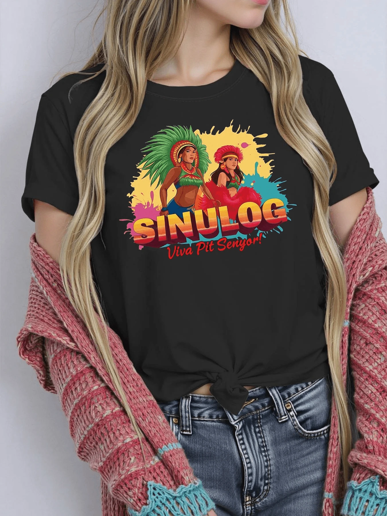 Colorful Design Celebrating The Energy And Joy Of The Festival With Traditional Dances And Community Spirit. Modern Women's T-Shirt For Casual Wear And Comfortable Days Full Of Vitality. - 黑色 - 查看 1