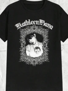 Intertwined Gothic Symbols Forming An Ancient Frame Evoke Inner Strength And Mystical Energy With Ornate Lettering And A Central Figure Surrounded By Artistic Details. Women's Casual, Modern, Elegant T-Shirt For Everyday Wear - 黑色 - 查看 1