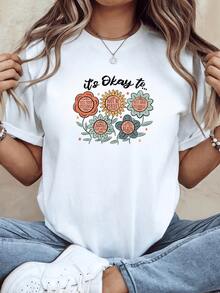Colorful Flowers With Positive Messages That Inspire Self-Acceptance And Inner Balance. Comfortable Casual Women's T-Shirt With A Motivational Message For Relaxed Days And An Optimistic Attitude. - 白色 - 查看 1