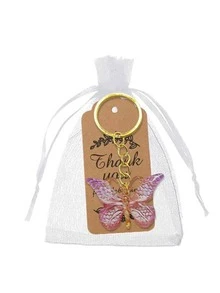 15/3pcs Purple Butterfly Keychain Set, Includes Butterfly Shaped Keychains, Thank You Cards, White Bags, Wedding Party Decor, Bridesmaid Gifts, Bridal Shower Favors, Wedding Souvenirs, Suitable For Wedding Guest Gifts Or Favors, Perfect For Gifting - Multicolor - View 10